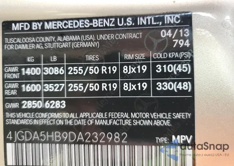 2013 Mercedes-Benz Ml 350 4Matic z USA, uszkodzony, nr VIN 4JGDA5HB9DA232982